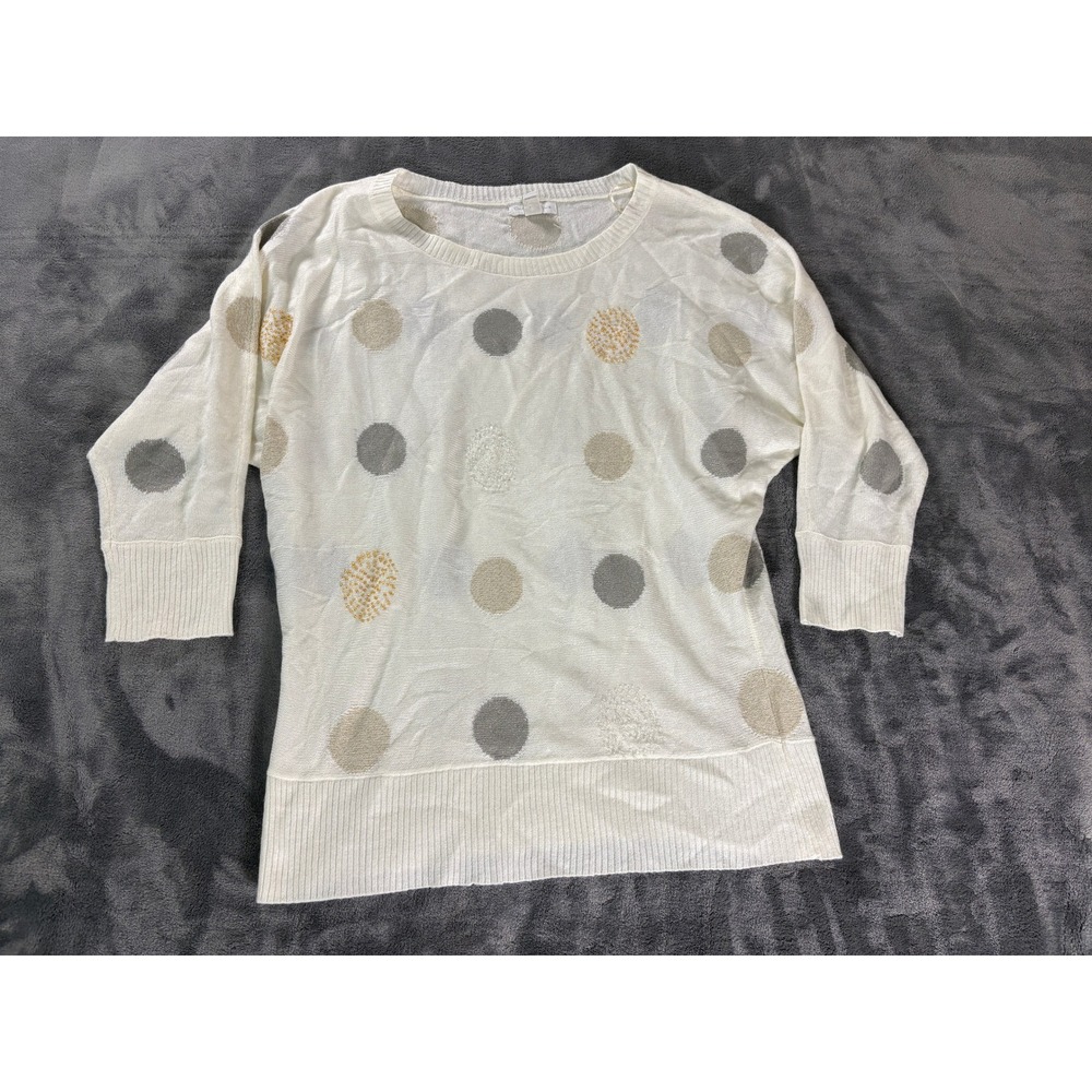 Charter Club Polka Dot Pullover Sweater Womens Medium M White Dolman 3/4 Sleeve